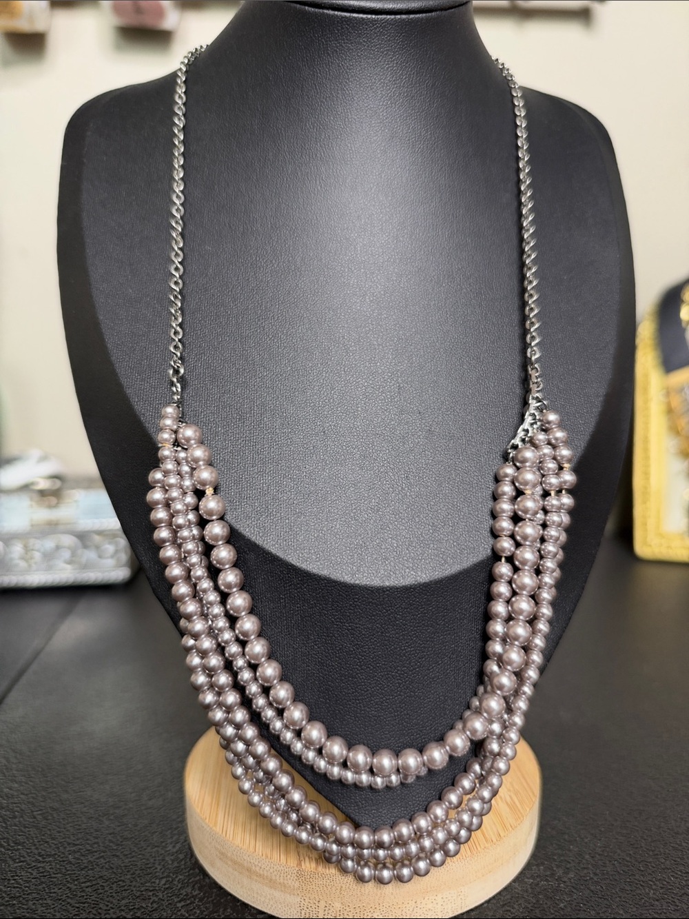 J. Crew Multi-Strand Faux Pearl Necklace Taupe/Grey - Elegant Women's Jewelry